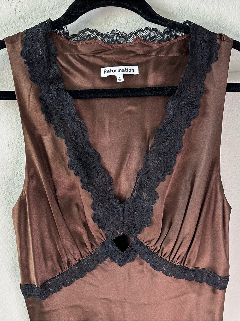 Reformation Aliceyn Silk Dress in Cafe Brown Size US 8 - Picture 3 of 6